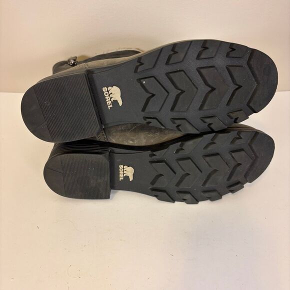 Sorel Taupe Leather and Grey Suede Zip Up Side Mid Calf Boots Size 7 - Picture 7 of 8